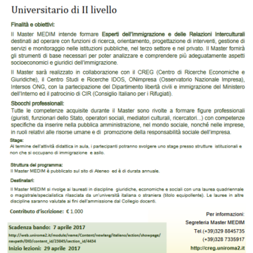 Roma. Master: Economia, Diritto e Intercultura delle Migrazioni 